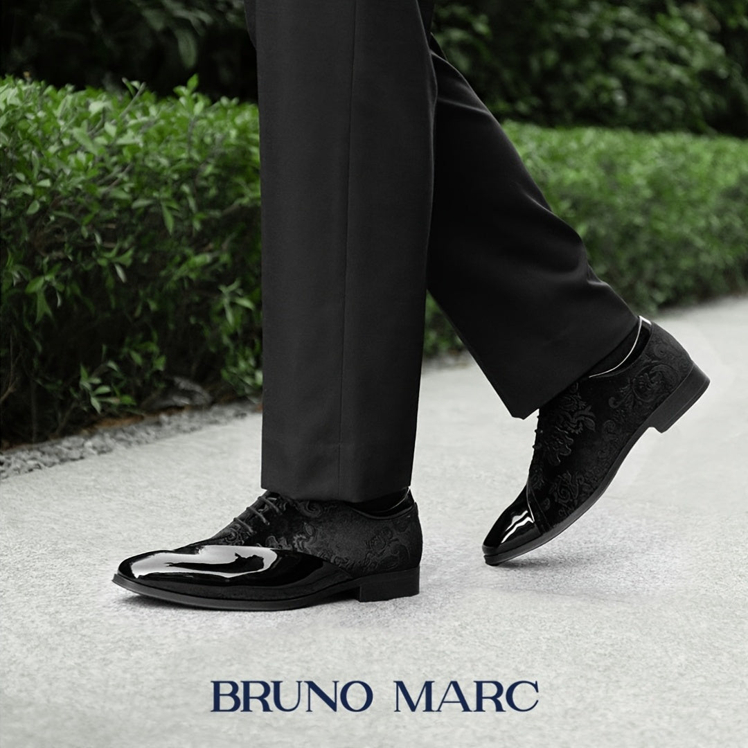 Bruno Marc Classic Glossy Velvet Men's Dress Shoes - Formal Oxford Lace-up Caden