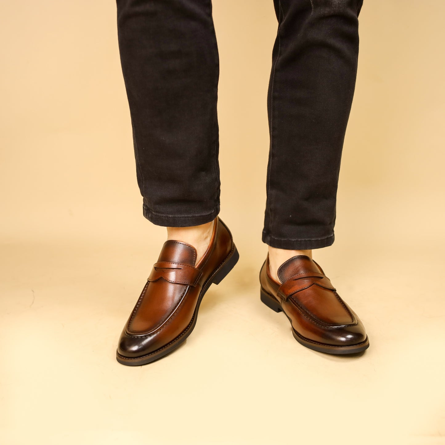 [Top Grain Leather Slip On Loafers] Men's Top Grain Cow Leather Upper Slip On Loafer Shoes, Comfy Non Slip Rubber Sole Casual Dress Shoes, Men's Footwear