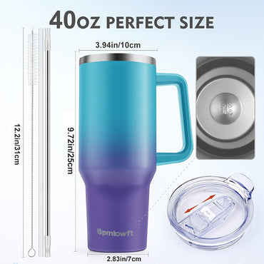 40oz Tumbler with Handle and Straw Lid& Carrier Bag, Durable Stainless Steel Travel Coffee Mug, Reusable Straw, Suitable For Hot And Cold Drinks, BPA-free Metal Water Bottles, Valentines Day Gifts, Wedding, Mens Gifts, Gifts