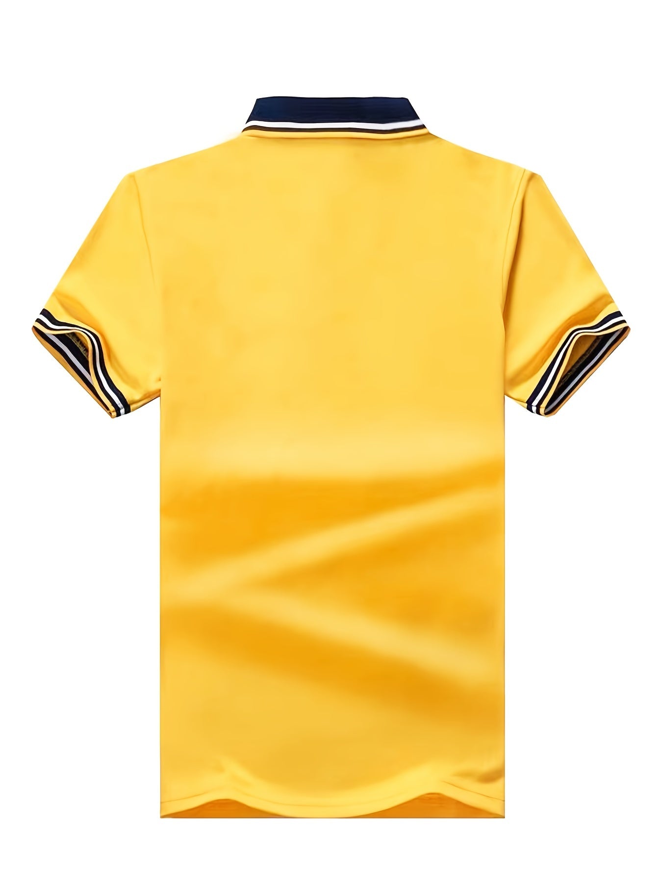 Men's Casual Shirt - Vibrant Red with Golden Embroidered Crest, Short Sleeve Summer Shirt, Regular Fit, Black & Yellow Trim Collar, Breathable Fabric for Casual & Semi-Formal Wear, Contrast Stripe Detailing