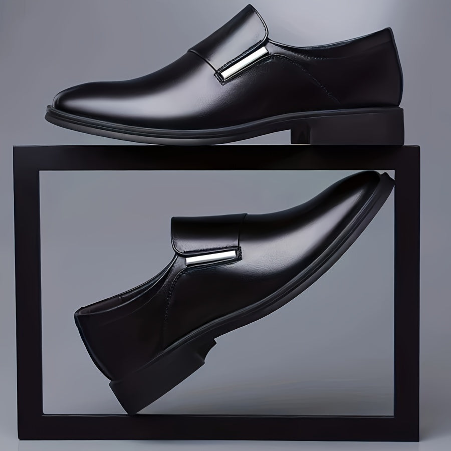 Plus Size Men's Solid Colour Slip On Business Style Dress Shoes, Comfy Non Slip Rubber Sole Durable Formal Shoes, Men's Footwear