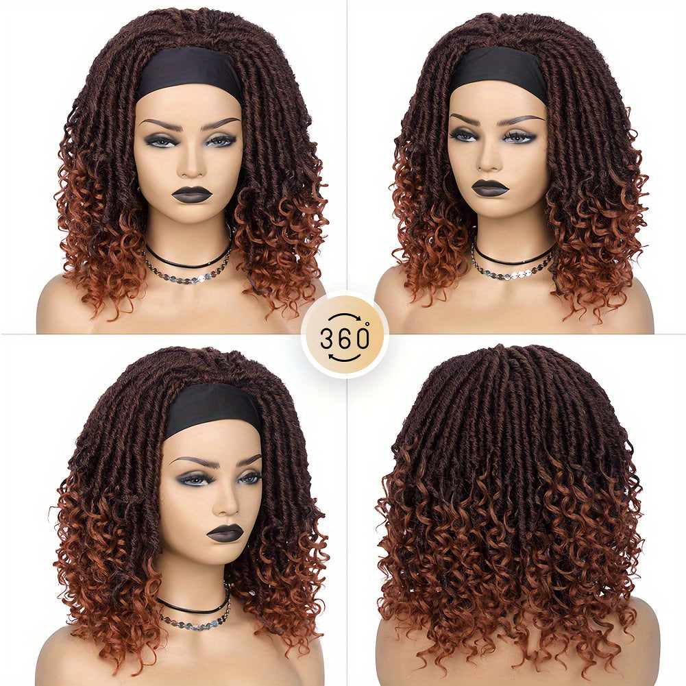 Headband Wig Headband Dreadlock Curly Hair Synthetic Wig Locs Crochet Hair Dark Brown/ Black/ 99J Ginger Color Crochet Twist Braids Hair Wigs Afro Curly Synthetic Hair Braiding Wig African Hairstyle For Women
