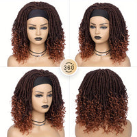Headband Wig Headband Dreadlock Curly Hair Synthetic Wig Locs Crochet Hair Dark Brown/ Black/ 99J Ginger Color Crochet Twist Braids Hair Wigs Afro Curly Synthetic Hair Braiding Wig African Hairstyle For Women