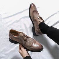 Men's Solid Color Vintage Wingtip Brogue Toe Derby Shoes, Comfy Non Slip Durable Rubber Sole Lace Up Dress Shoes, Men's Footwear