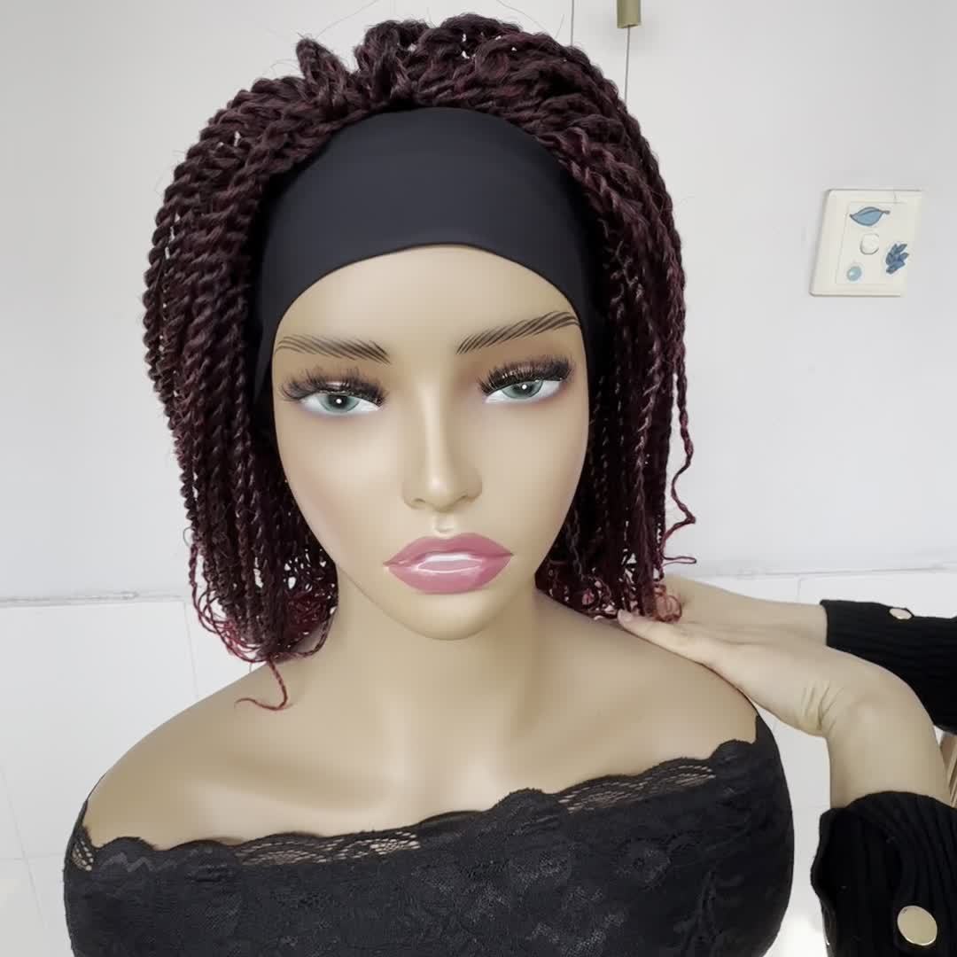 Flattering Short Box Braided Headband Wig - Virtually Heatproof, Effortless Crochet Style - Superb Synthetic Hair for Black Women - Fashionable Bob, Secure Machine Made Wig