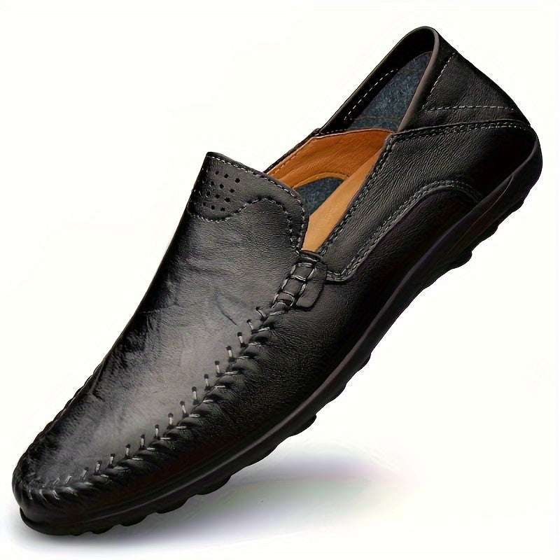 [CLOHOO, Leather Business Shoes] CLOHOO Men's Slip-On Business Casual Shoes | Breathable Second-Layer Leather Upper, Comfortable PU Lining & Rubber Sole, All-Season Versatile for Office, Travel & Vacation - Black, Refined App