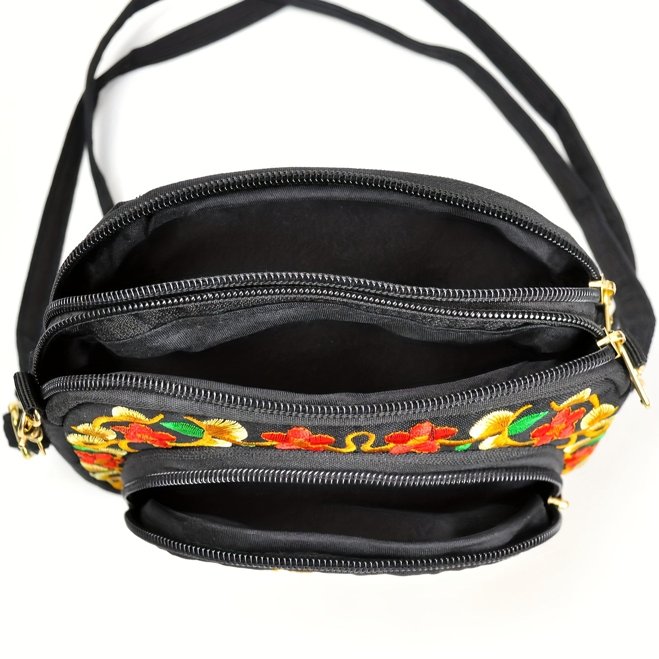 [Vibrant Crossbody Bag] Lightweight Double-Sided Vibrant Floral Embroidered Crossbody Bag for Women | Detachable Strap, Zipper Closure, Phone Pocket - Perfect for Casual Outings, Travel Accessory