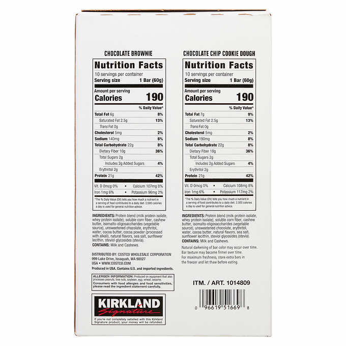 Kirkland Signature Protein Bars Chocolate Chip Cookie Dough, 20-count 2.12 OZ