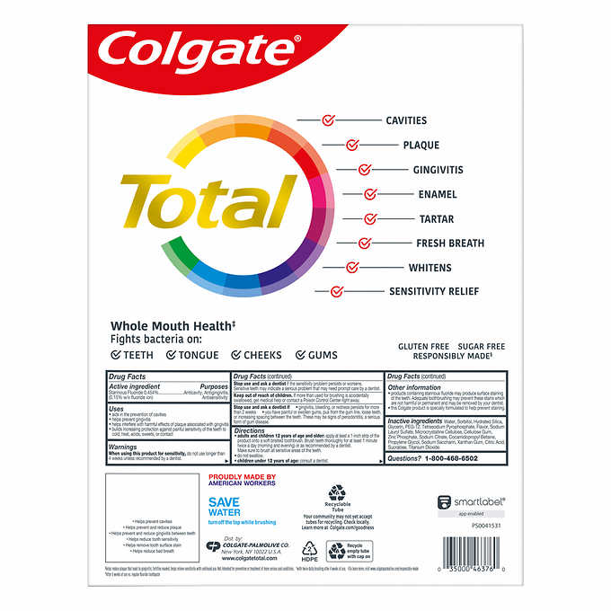 Colgate Total Advanced Whitening Toothpaste, 6.4 oz, 5-pack