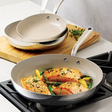 Tramontina 3-piece Tri-Ply Clad Stainless Steel Ceramic Nonstick Fry Pan Set, Assorted Colors