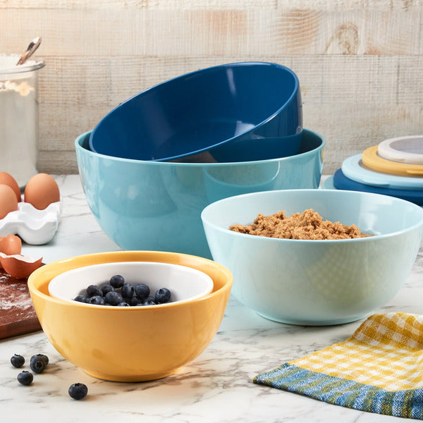 5-piece Melamine Bowl Set with Lids, Assorted Colors and Size