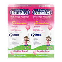 Children's Benadryl Diphenhydramine HCl Dye-Free Allergy Bubble Gum Flavor Liquid, 16 Fluid Ounces  2 X 8 OZ