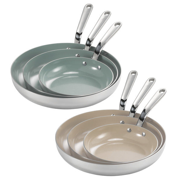 Tramontina 3-piece Tri-Ply Clad Stainless Steel Ceramic Nonstick Fry Pan Set, Assorted Colors