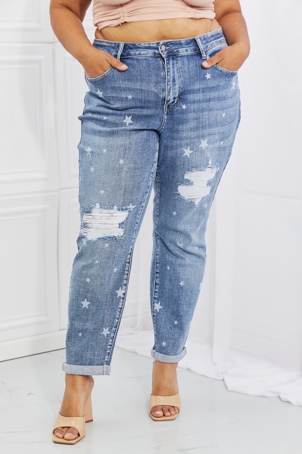 Judy Blue Sarah Full Size Star Pattern Boyfriend Jeans