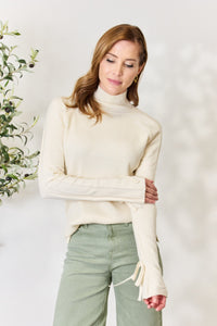 Heimish Full Size Ribbed Bow Detail Long Sleeve Turtleneck Knit Top