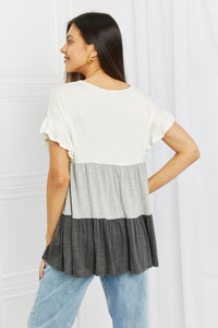 Celeste Feel The Breeze Full Size Color Block Ruffle Top