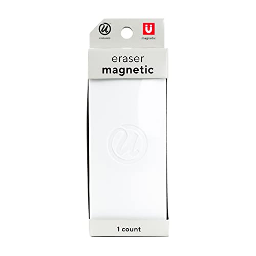 U Brands Side Magnetic Dry Erase Board Eraser, Thick Felt Bottom Surface, 2 x 5 x 1 Inches, White