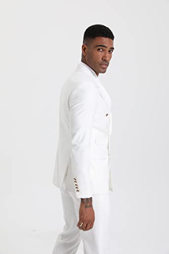 Men's Slim Fit 2 Piece Suit Double Breasted Solid Business Wedding Prom Tuxedo Blazer Vest Set,White………