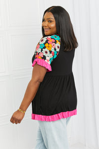 Celeste Take Me Out Full Size Ruffle Tunic Top in Black/Fuchsia