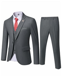 YND Men's Slim Fit 3 Piece Suit Set with Stretch Fabric, One Button Blazer Vest Pants, Solid Party Wedding Dress, Jacket Waistcoat and Trousers with Tie Deep Grey