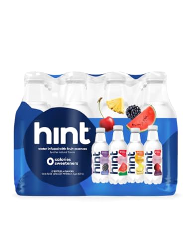 Hint Water Best Sellers Pack (Pack of 12), 16 Ounce Bottles, 3 Bottles Each of: Watermelon, Blackberry, Cherry, and Pineapple, Zero Calories, Zero Sugar and Zero Sweeteners