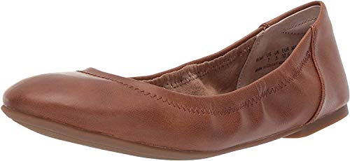 Amazon Essentials Women's Belice Ballet Flat, Chestnut Brown Faux Leather, 8 Wide