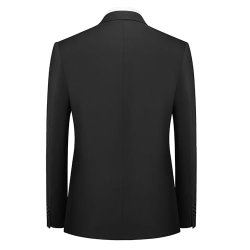 Cooper & Nelson Men's Suit Slim Fit, 3 Piece Suits for Men, One Button Solid Jacket Vest Pants with Tie, Tuxedo Set Black XS