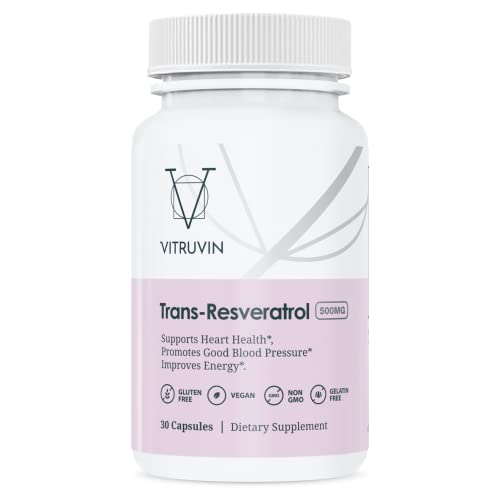 Vitruvin Trans-Resveratrol 500mg, 3 Bottles Pack, Vegan, Non-GMO, Gluten-Free, Gelatin-Free.