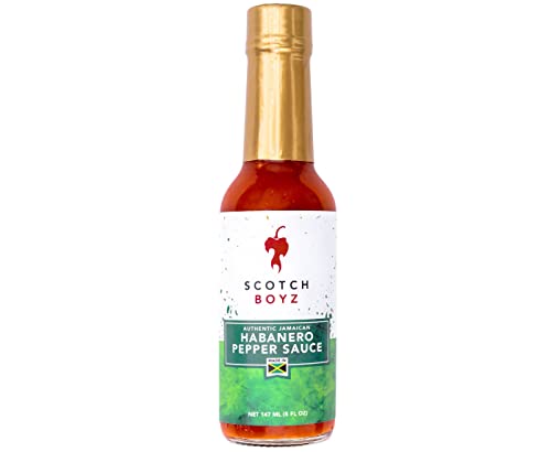 Scotch Boyz Jamaican Habanero Pepper Sauce, Hot & Flavorful, Made Fresh in Small Batches, Authentic Jamaican Habanero Peppers, Gluten-Free, Vegan, Product of Jamaica, 5 fl oz