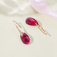 Austrian Crystal Teardrop Dangle Earrings for Women Drop Hook Earring 14K Rose Gold Plated Hypoallergenic Jewelry (Fuchsia)