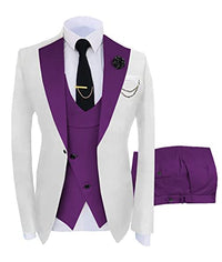 Men's Suits Slim Fit 3 Pieces Notch Lapel Formal Groomsmen Tuxedos for Wedding (Blazer+Vest+Pant)(White-Red,42)