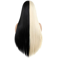 Synthetic Lace Front Wigs Heat Resistant Fiber Long Straight Hair Replacement Wig for Women Cosplay Party Show (Half Black Half Blonde, 24 inch)