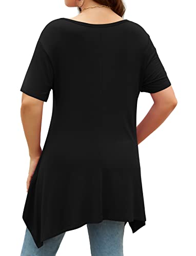 POPYOUNG Womens Summer Short Sleeve Tunic Tops Casual Swing Blouse Shirt XL, Black