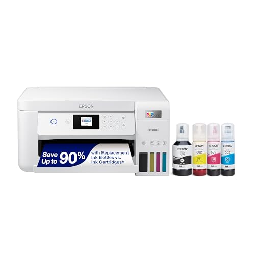 Epson EcoTank ET-2850 Wireless Color All-in-One Cartridge-Free Supertank Printer with Scan, Copy and Auto 2-Sided Printing. Full 1-Year Limited Warranty - White (Refurbished)