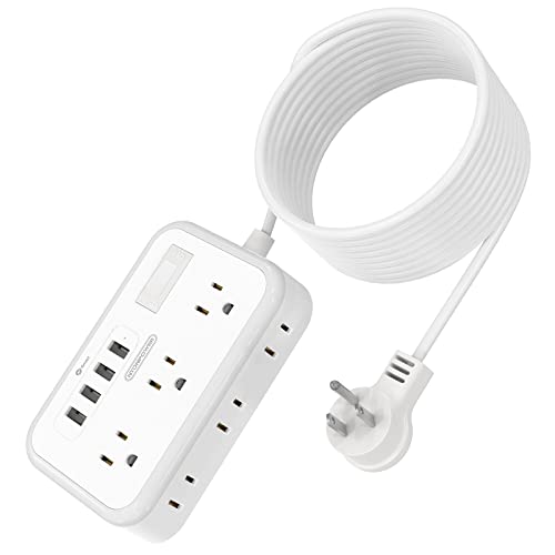 Extension Cord 15 ft, Surge Protector Power Strip with 6 Widely Outlets 4 USB Ports, Flat Plug, Wall Mount Outlet Extender, 1080 Joules, Multiple Outlets for Indoor Home Office, Dorm Room Essentials
