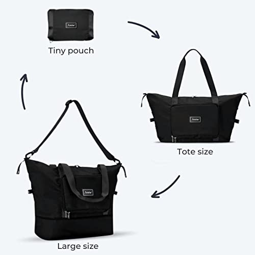 The Foldie® Foldable Travel Bag for Women [LARGE CAPACITY] - Packable & Expandable Tote Bag with Zipper for Travel