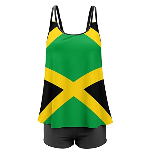 MLNHY Jamaican FlagWomen's Plus Size Two Piece Flowy Bikini with Shorts High Waisted Tummy Control, XX-Large