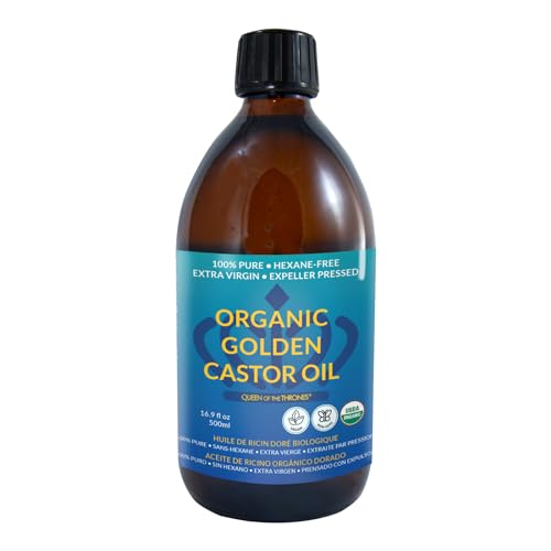 QUEEN OF THE THRONES Organic Golden Castor Oil - 500mL (16.9oz) | 100% Pure & Expeller Pressed for Hair, Skin & Digestion | Hexane Free | USDA Certified