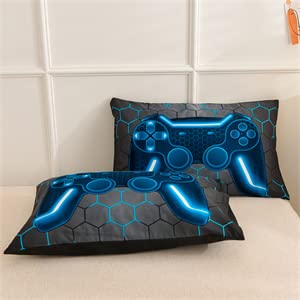 NTBED Game Console Comforter Set for Boys Girls Kids 3D Gaming Geometric Lightweight Microfiber Gamer Bedding Sets (Blue, Twin 5Pcs)