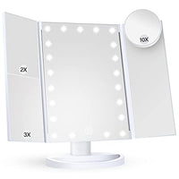 Makeup Mirror Vanity Mirror with Lights, 2X 3X 10X Magnification, Lighted Makeup Mirror, Touch Control, Trifold Makeup Mirror, Dual Power Supply, Portable LED Makeup Mirror, Women Gift (White)