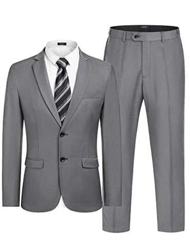 COOFANDY Men's 2 Piece Suits Slim Fit 2 Button Dress Suits Tuxedo Jacket Blazer Suit for Wedding Dinner Prom Grey