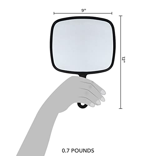 ForPro Extra Large Hand Mirror with Handle, 9” W x 12” L, Multi-Purpose Handheld Mirror with Distortion-Free Reflection, Black