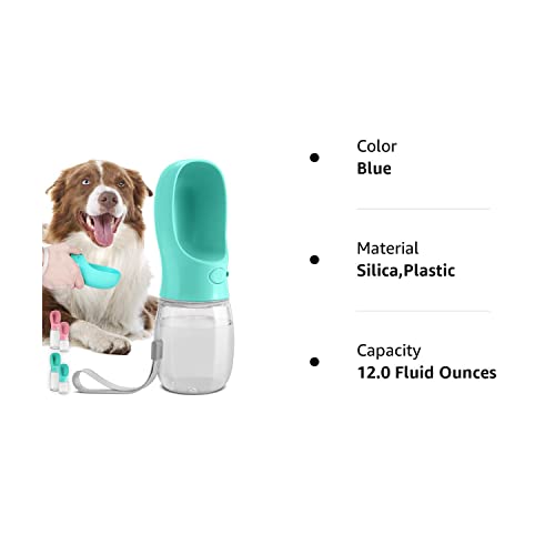 MalsiPree Dog Water Bottle, Lightweight, Leak Proof Portable Travel Dog Water Dispenser - Perfect Puppy Drinking Bowl On The Go for Outdoor Walking and Hiking - Pet Accessories (12oz, Blue)