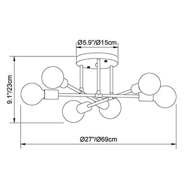 Dellemade Modern Sputnik Chandelier, 6-Light Ceiling Light, 6 LED Light Bulbs Included for Bedroom,Dining Room,Kitchen,Office (Gold)