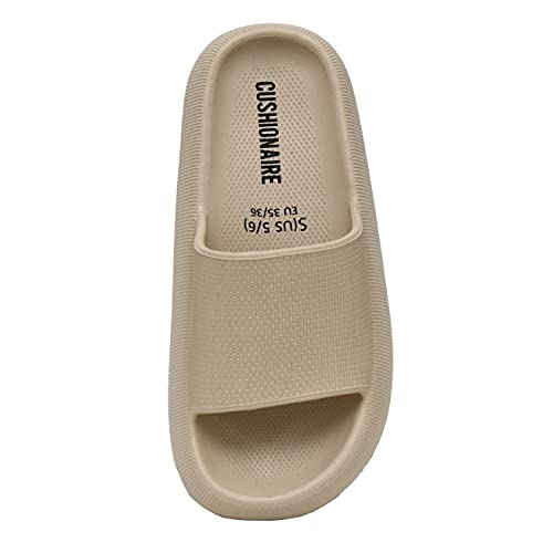 CUSHIONAIRE Women's Feather cloud recovery slide sandals with +Comfort, Khaki 10