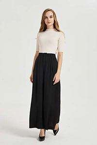 Tronjori Women High Waist Casual Wide Leg Long Palazzo Pants Trousers Regular Size(L, Black)