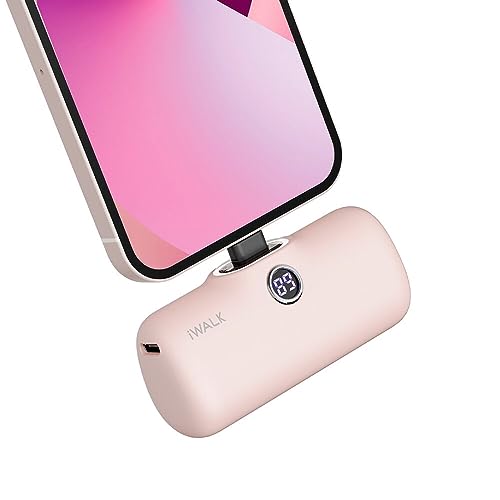 iWALK Portable Charger 4800mAh Power Bank PD Fast Charging Small Docking Battery with LED Display Compatible with iPhone 14/14 Pro Max/13/13 Pro Max/12/12 Pro/11/X/8/7/6,Pink