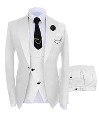 Men's Suits Slim Fit 3 Pieces Notch Lapel Formal Groomsmen Tuxedos for Wedding (Blazer+Vest+Pant)(White-Gold,42)