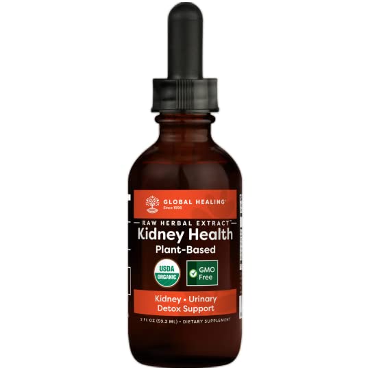 Global Healing USDA Organic Kidney Health with Cranberry & Hydrangea - Kidney Cleanse Liquid Supplement & Stones Dissolver for Urinary Health - Detox & Repair Formula for Bladder Control - 2 Fl Oz