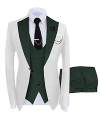 Men's Suits Slim Fit 3 Pieces Notch Lapel Formal Groomsmen Tuxedos for Wedding (Blazer+Vest+Pant)(White-Blue,42)